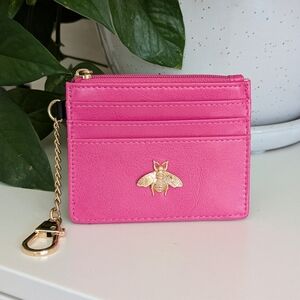 New Pink Card Holder with Gold Bee Accent